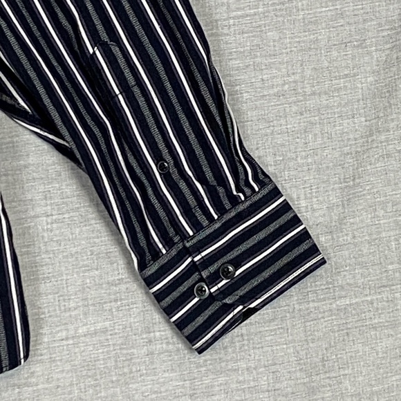 MB Studio Button Up Shirt 100% Cotton Black Stripe Sz XL - Picture 4 of 8